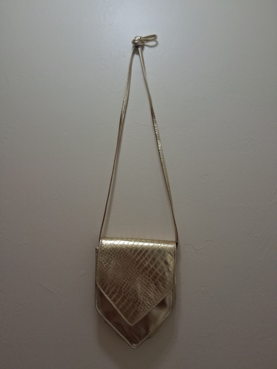 Handbags - Metallic Gold Crossbody Bag with Textured Flap